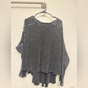 Free People Gray Waffle Knit Sweatshirt